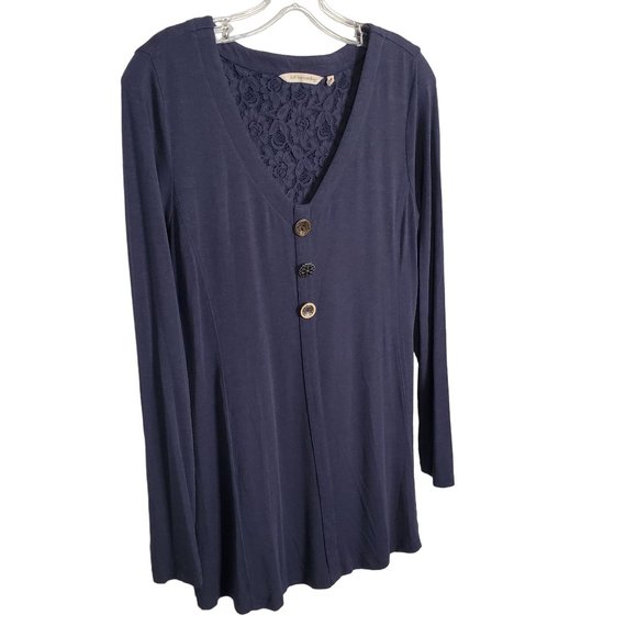 Soft Surroundings Tops - Soft Surroundings Sz M Tunic Maddalena Jersey Knit Shaped Fit Artsy Buttons Blue